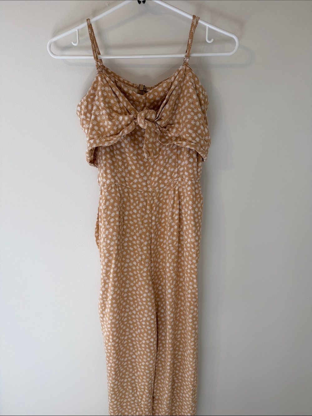 twik Beige Floral Tie-Front Spaghetti-Strap Jumpsuit